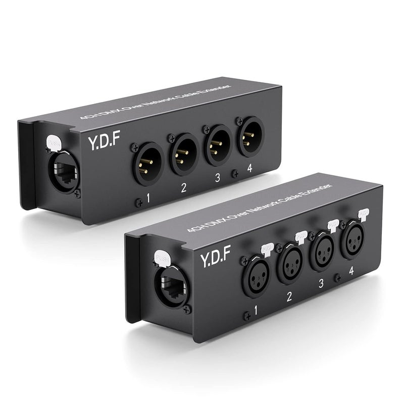 YDF 4 Channel 3-Pin XLR Male to Female Over Ethercon Cable Multi Extender for Stage Lighting and Recording Studio- XLR/AES/DMX Channel Over Shielded Cat5/Cat5E/Cat6/Cat7 Ethernet Cable (1 Male+1 Female） - Image 1
